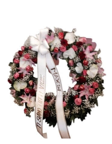 Corona funebre colore tonalità rosa.